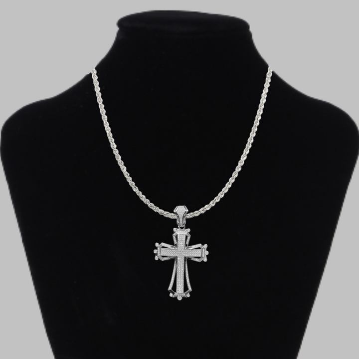 Cross Hollow Shape Iced Out  Diamond Pendant Necklace