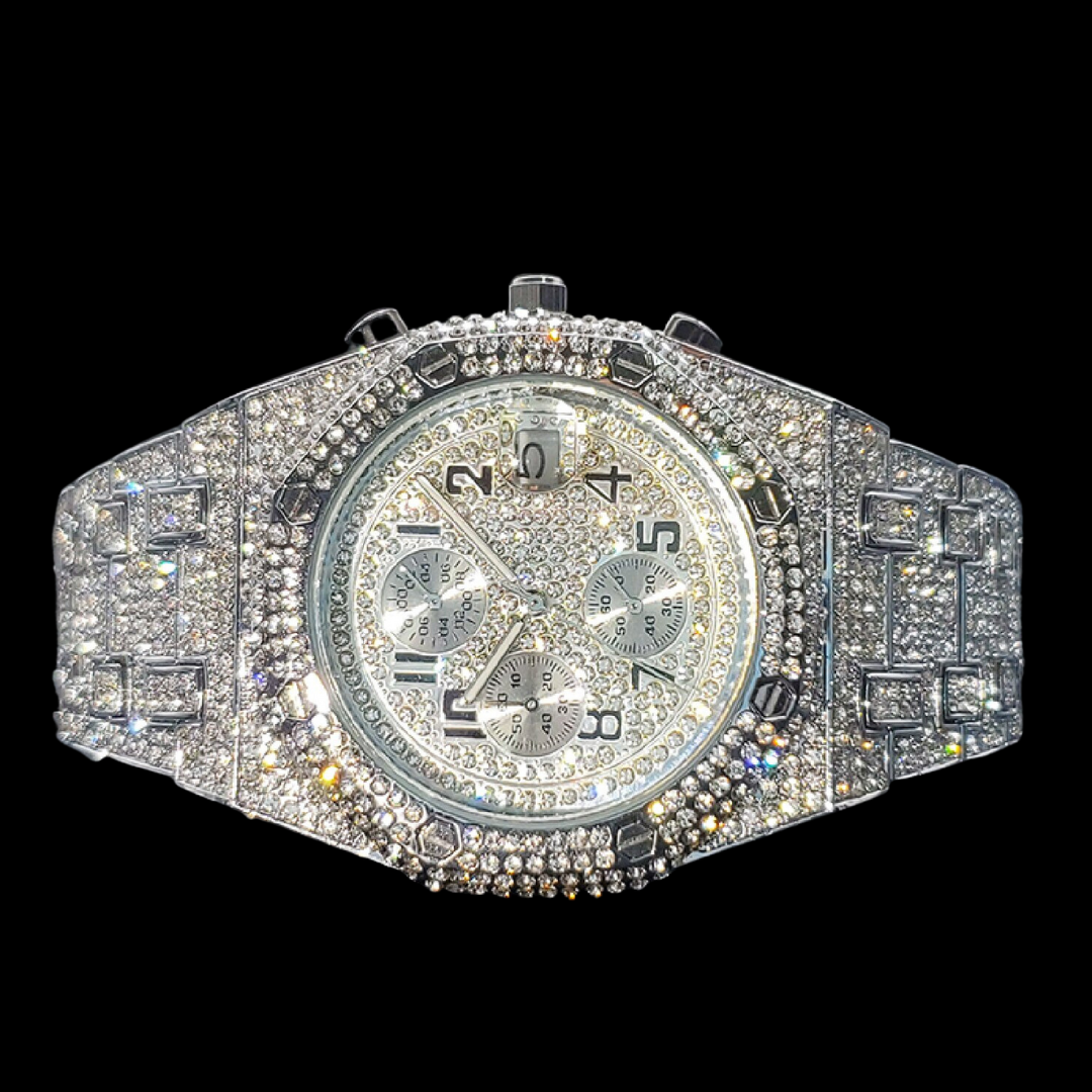 Bust Down Date Chronograph Iced Out Diamond Watch