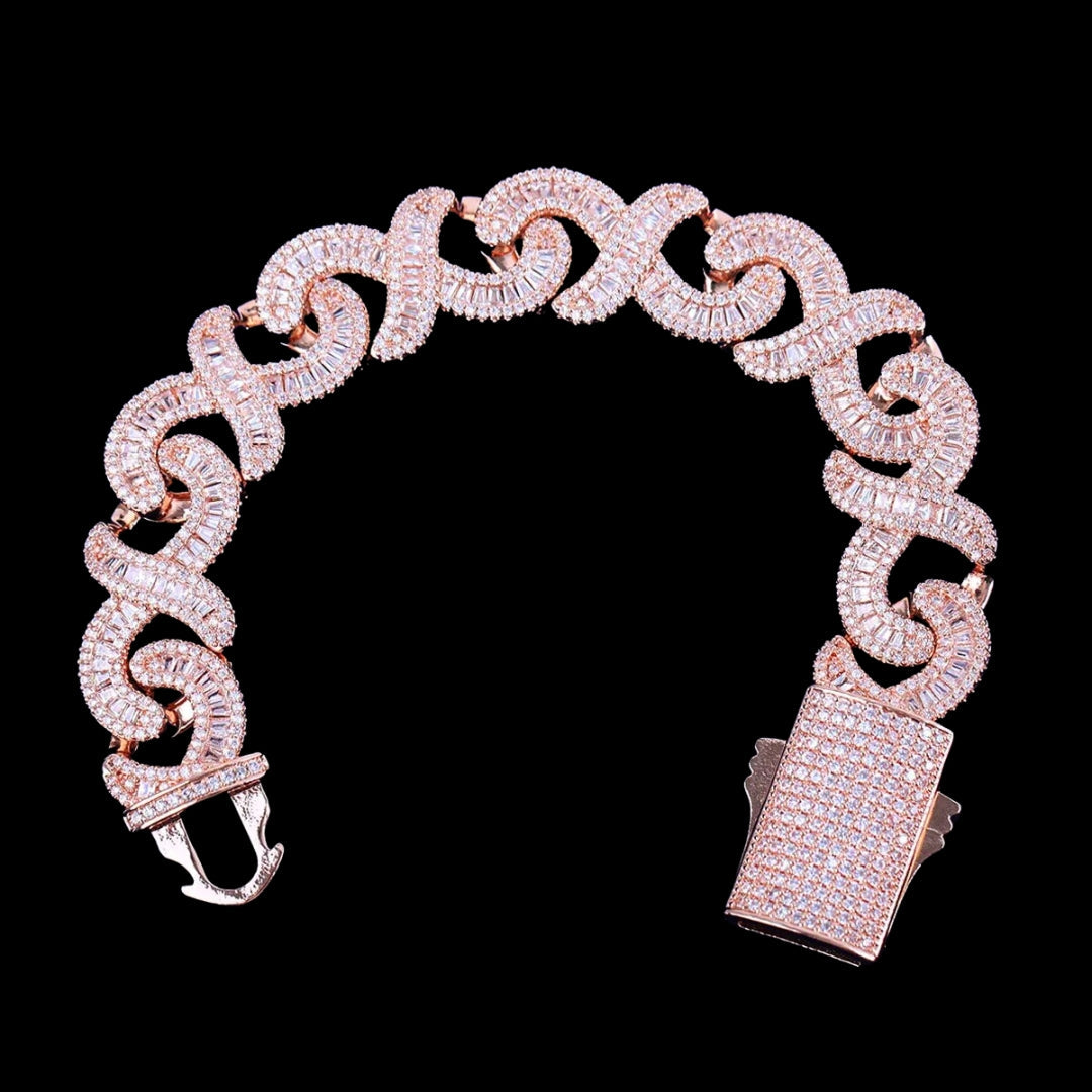 NEW | 20MM Infinity Link Iced Out Diamond Necklace Bracelet Set