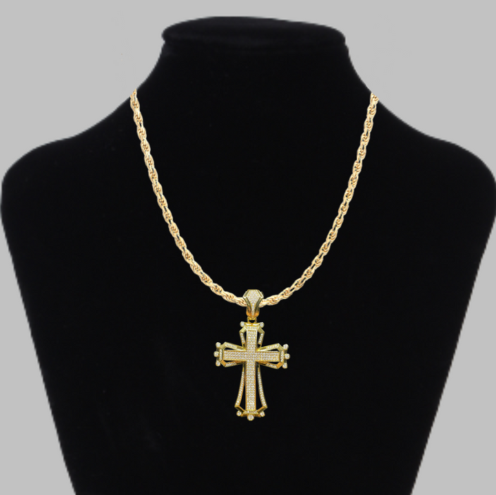 Cross Hollow Shape Iced Out  Diamond Pendant Necklace