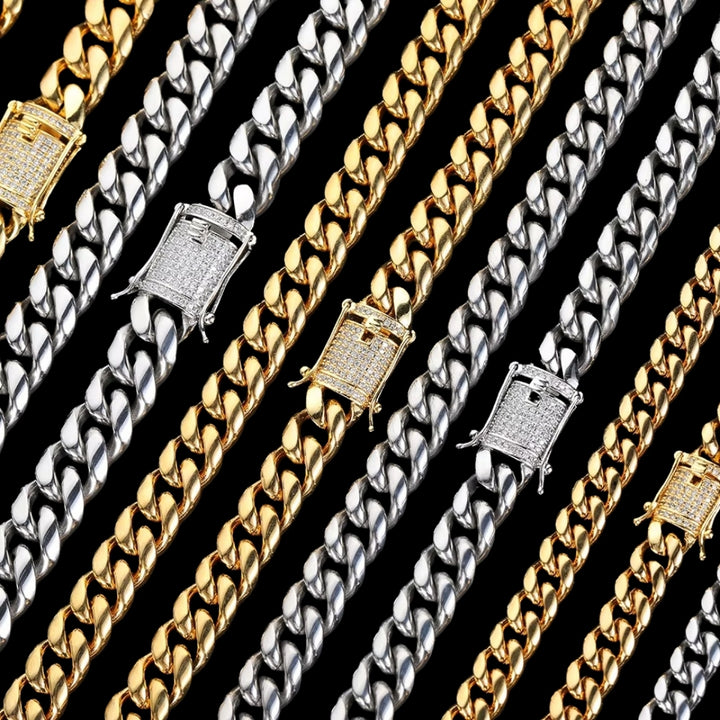 NEW | 6MM-20MM Iced Prong Lock Clasp Luxury Stainless Steel Necklace Chain