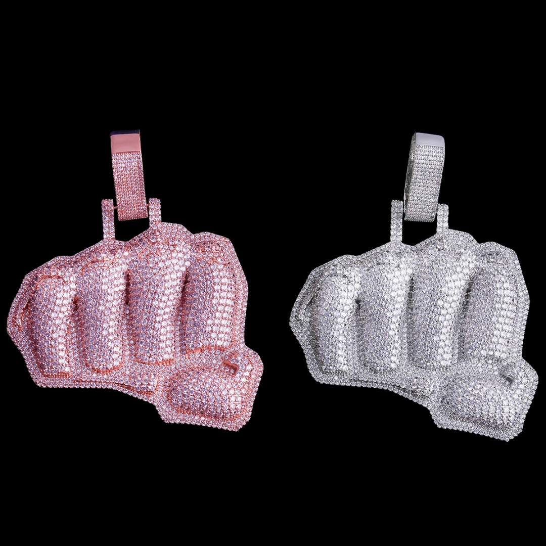 NEW | Two Layer Fist Iced Out Diamond Pendant Necklace