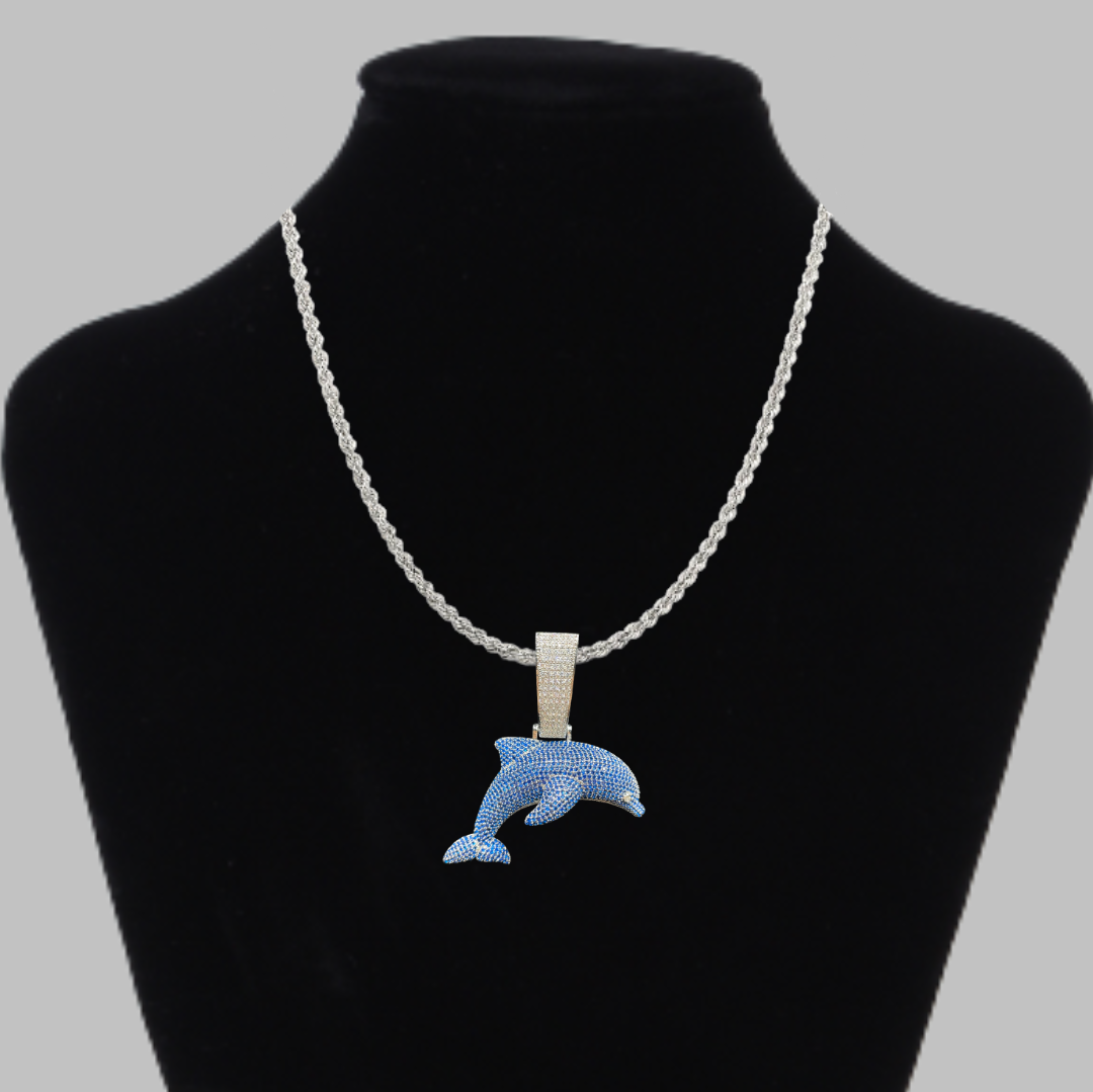 Dolphin Two Tone Iced Out Diamond Pendant