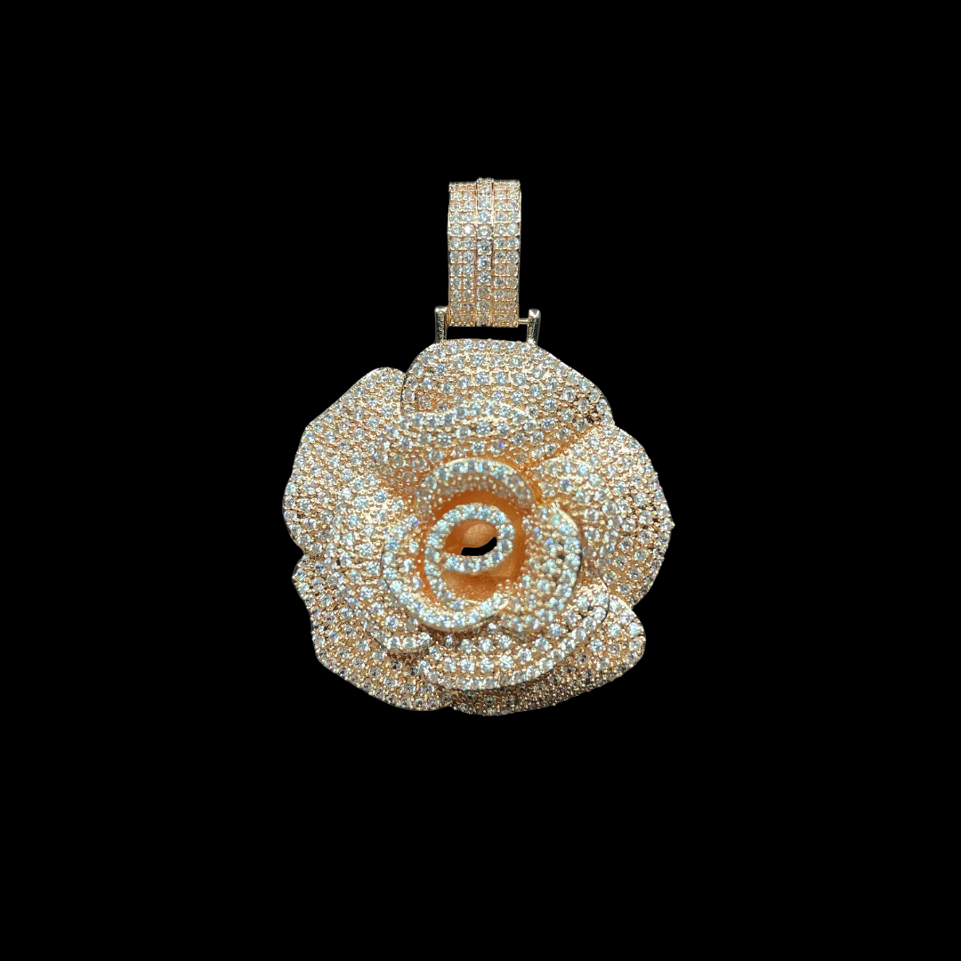 Rose Flower Iced Out Diamond Pendant
