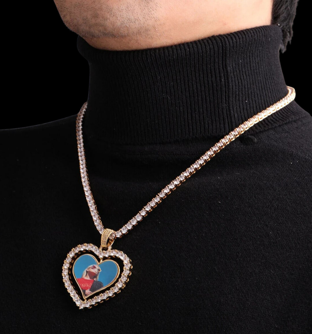 Rotating Double-Sided Heart Custom Photo Picture Pendant Necklace