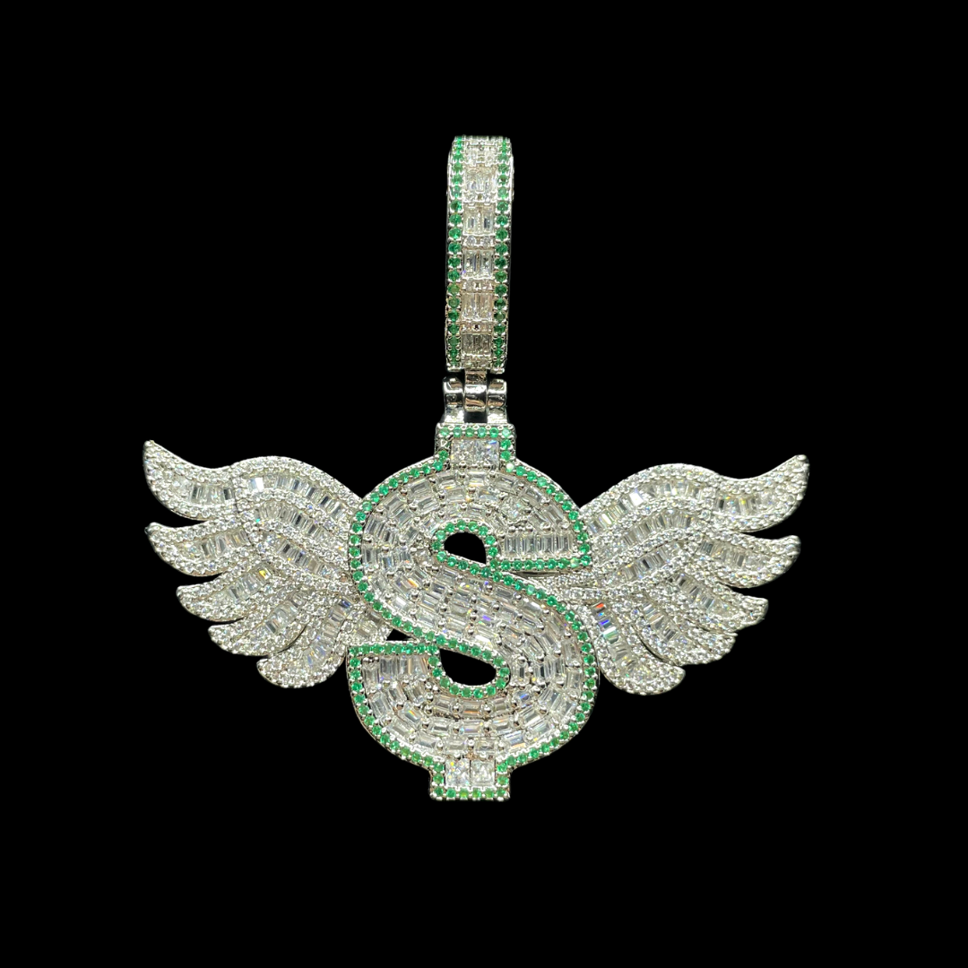 Dollar Sign with Wings Iced Out Diamond Pendant
