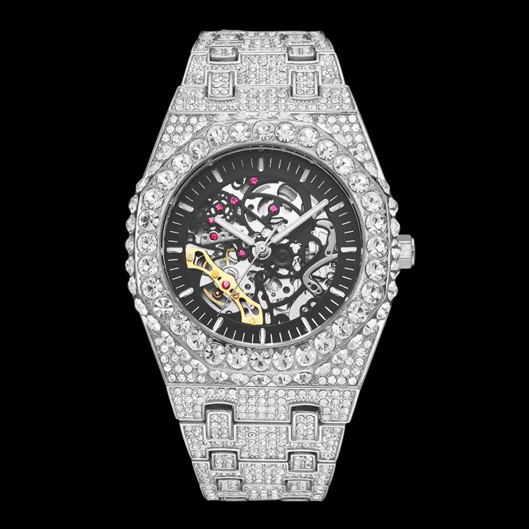 Self-Wind Mechanical Skeleton Iced Out Diamond Watch