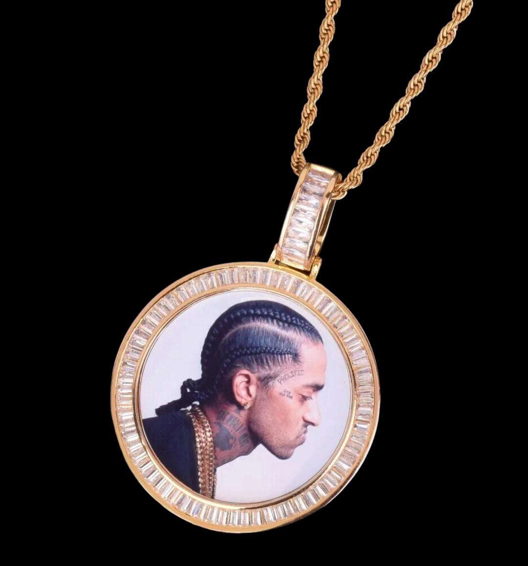 Rounded Baguettes Custom Photo Picture Pendant Necklace