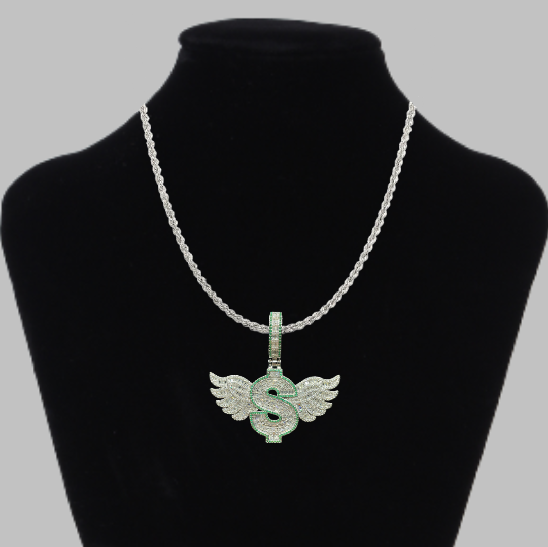 Dollar Sign with Wings Iced Out Diamond Pendant