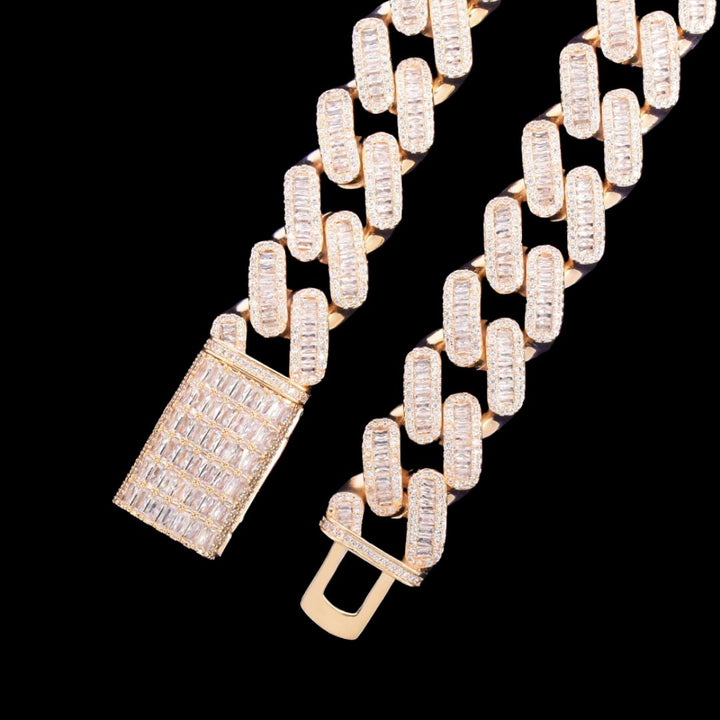 20MM Baguette Link Iced Out Diamond Necklace Bracelet Set