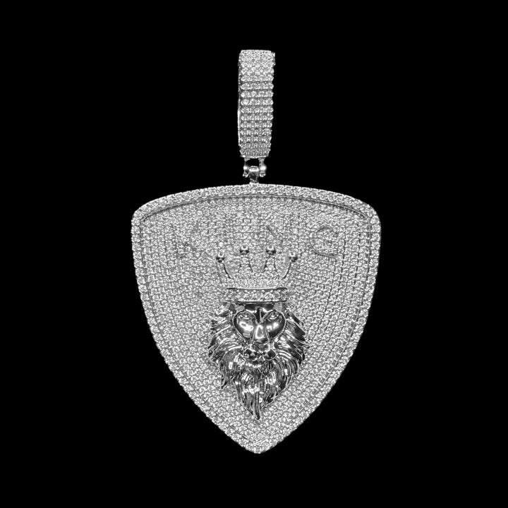 Lion Crown King Iced Out Letter Diamond Badge Pendant Necklace