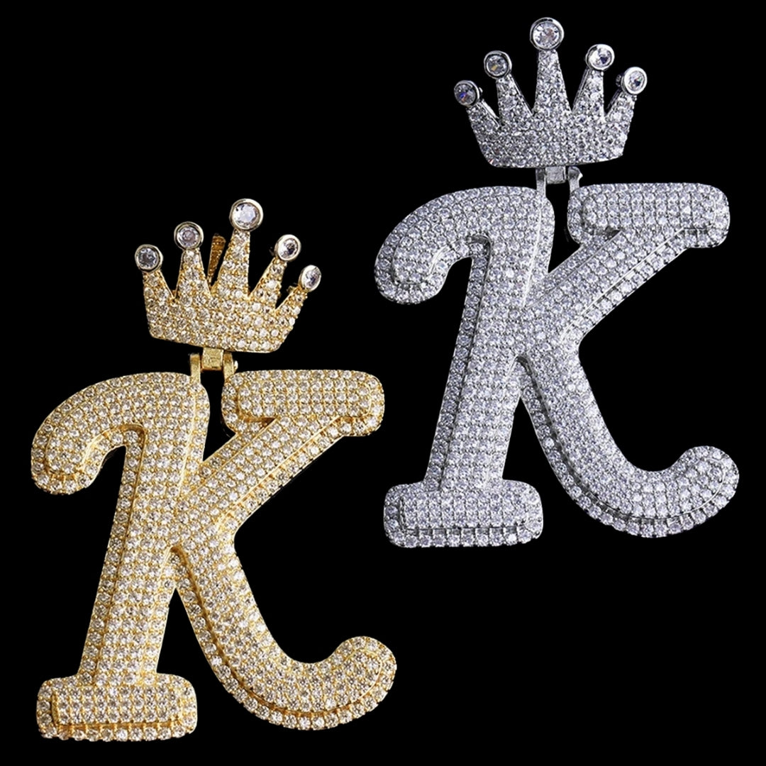 NEW | Crown Letter K Iced Out Diamond Pendant Necklace