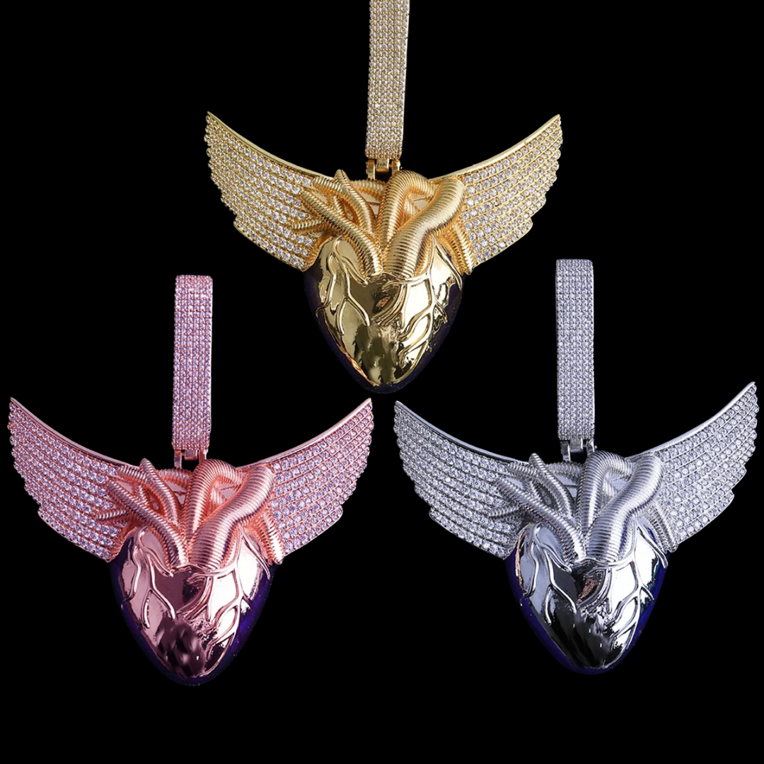 NEW | Anatomical Winged Heart Iced Out Diamond Pendant Necklace
