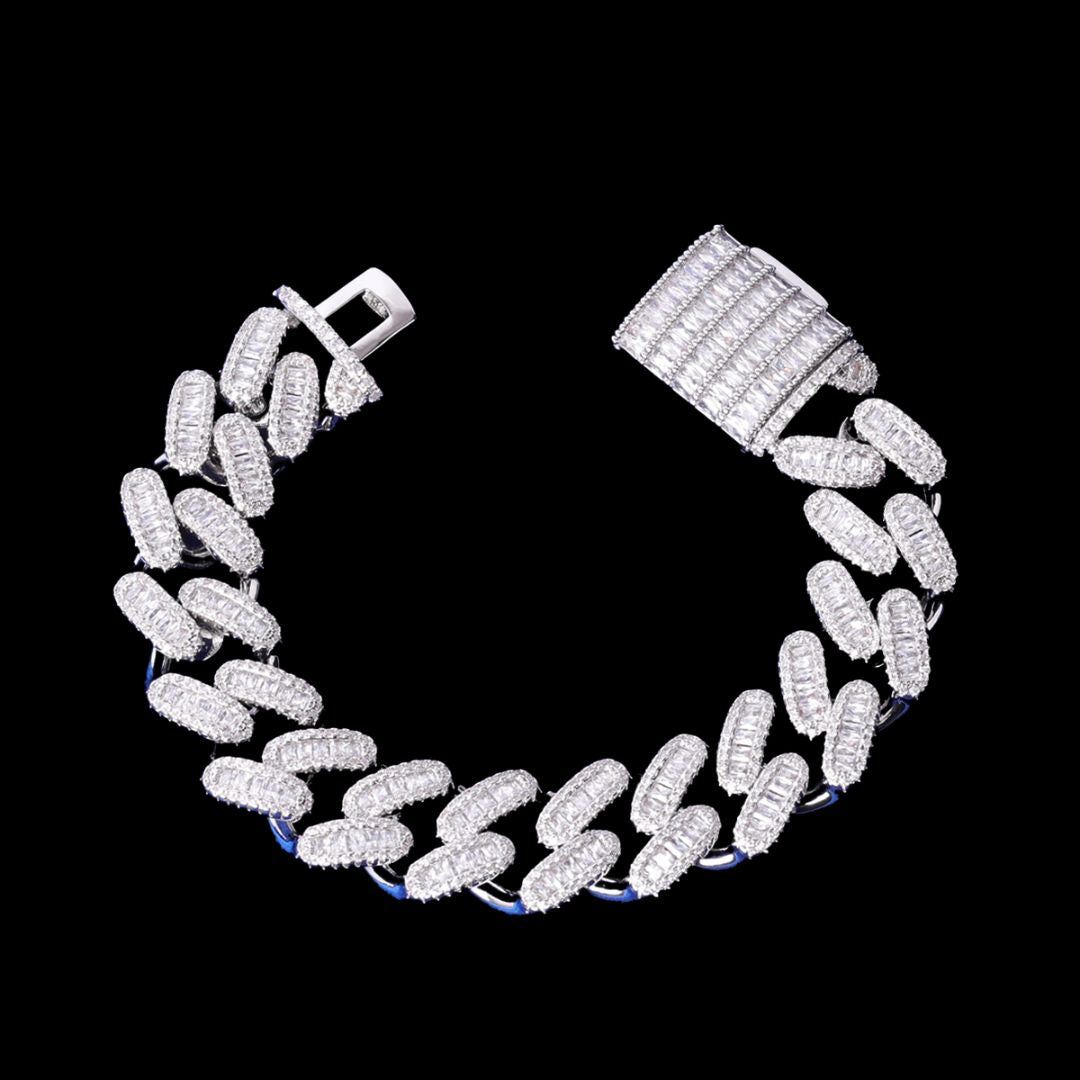 20MM Baguette Link Iced Out Diamond Necklace Bracelet Set