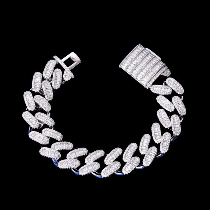 20MM Baguette Link Iced Out Diamond Necklace Bracelet Set