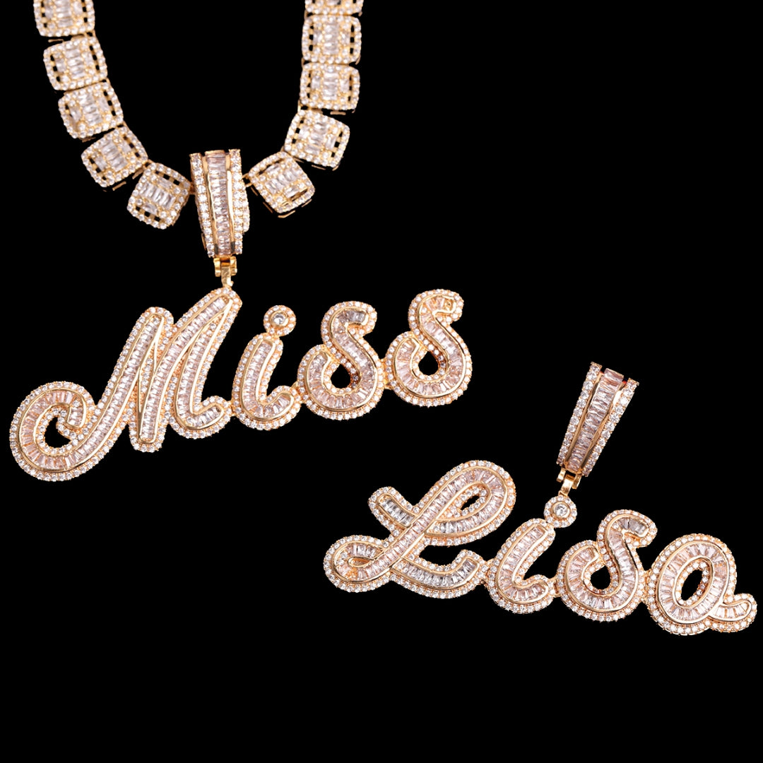 NEW |  Signature Script Style Iced Out Personalized Custom Name Necklace Pendant