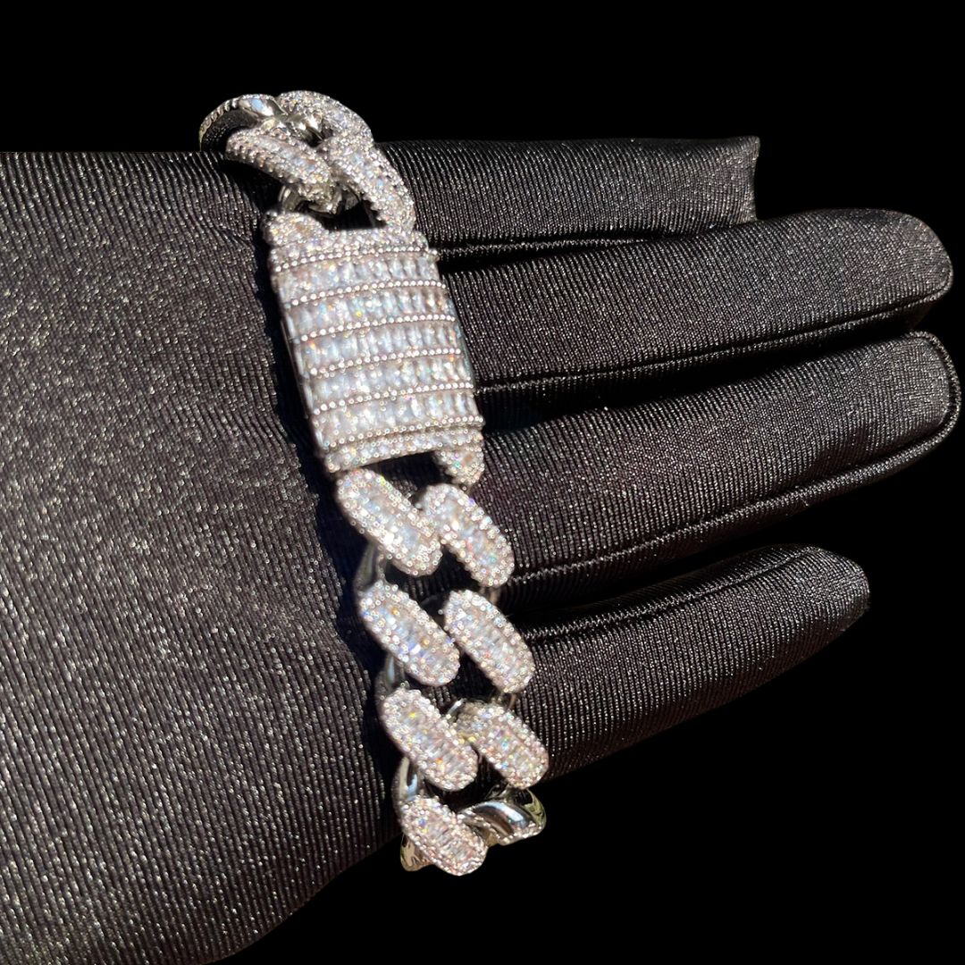 20MM Baguette Link Iced Out Diamond Necklace Bracelet Set