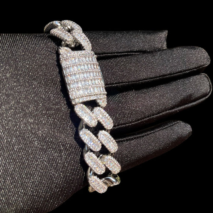 20MM Baguette Link Iced Out Diamond Necklace Bracelet Set