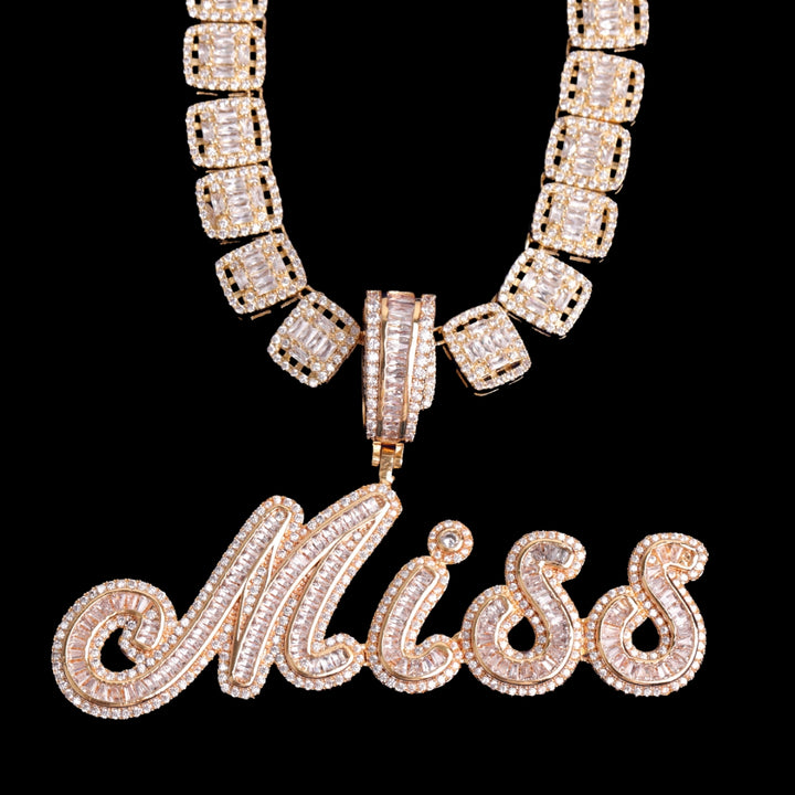 NEW |  Signature Script Style Iced Out Personalized Custom Name Necklace Pendant