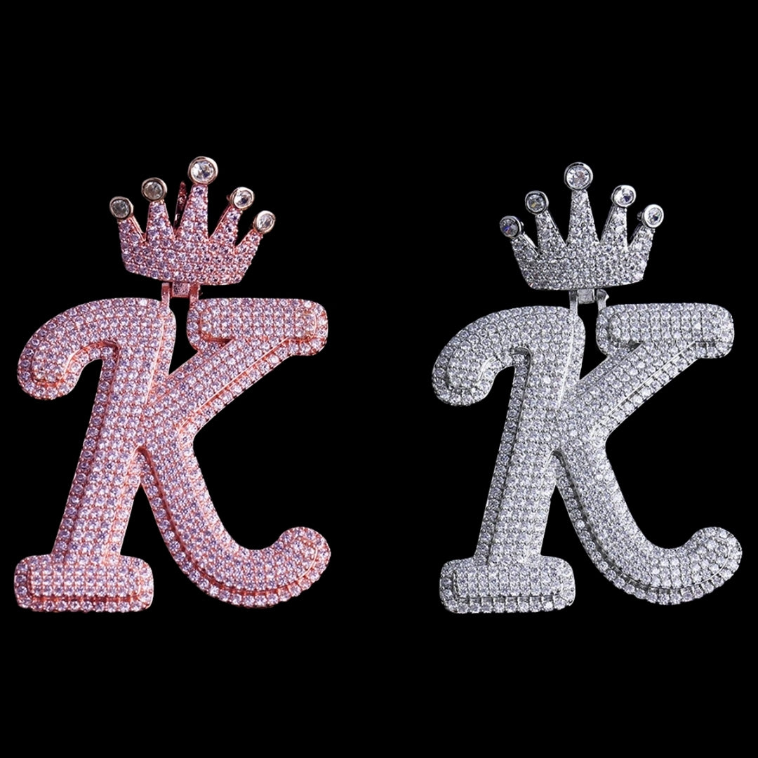NEW | Crown Letter K Iced Out Diamond Pendant Necklace