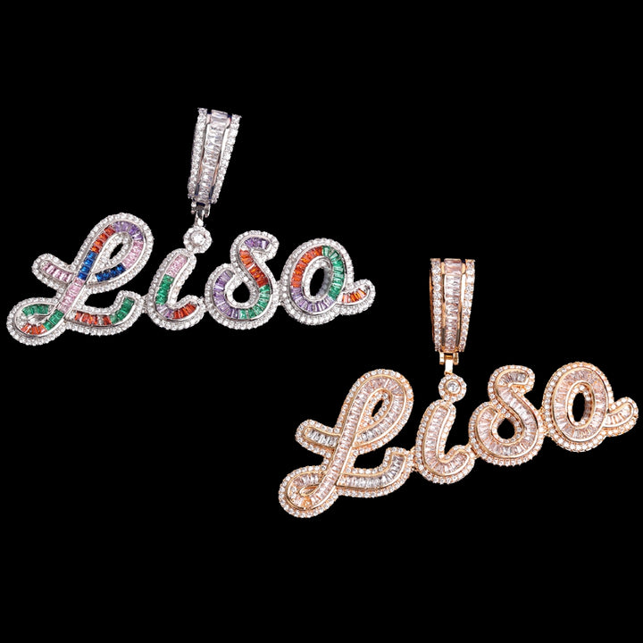 NEW |  Signature Script Style Iced Out Personalized Custom Name Necklace Pendant