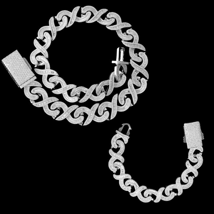 NEW | 20MM Infinity Link Iced Out Diamond Necklace Bracelet Set