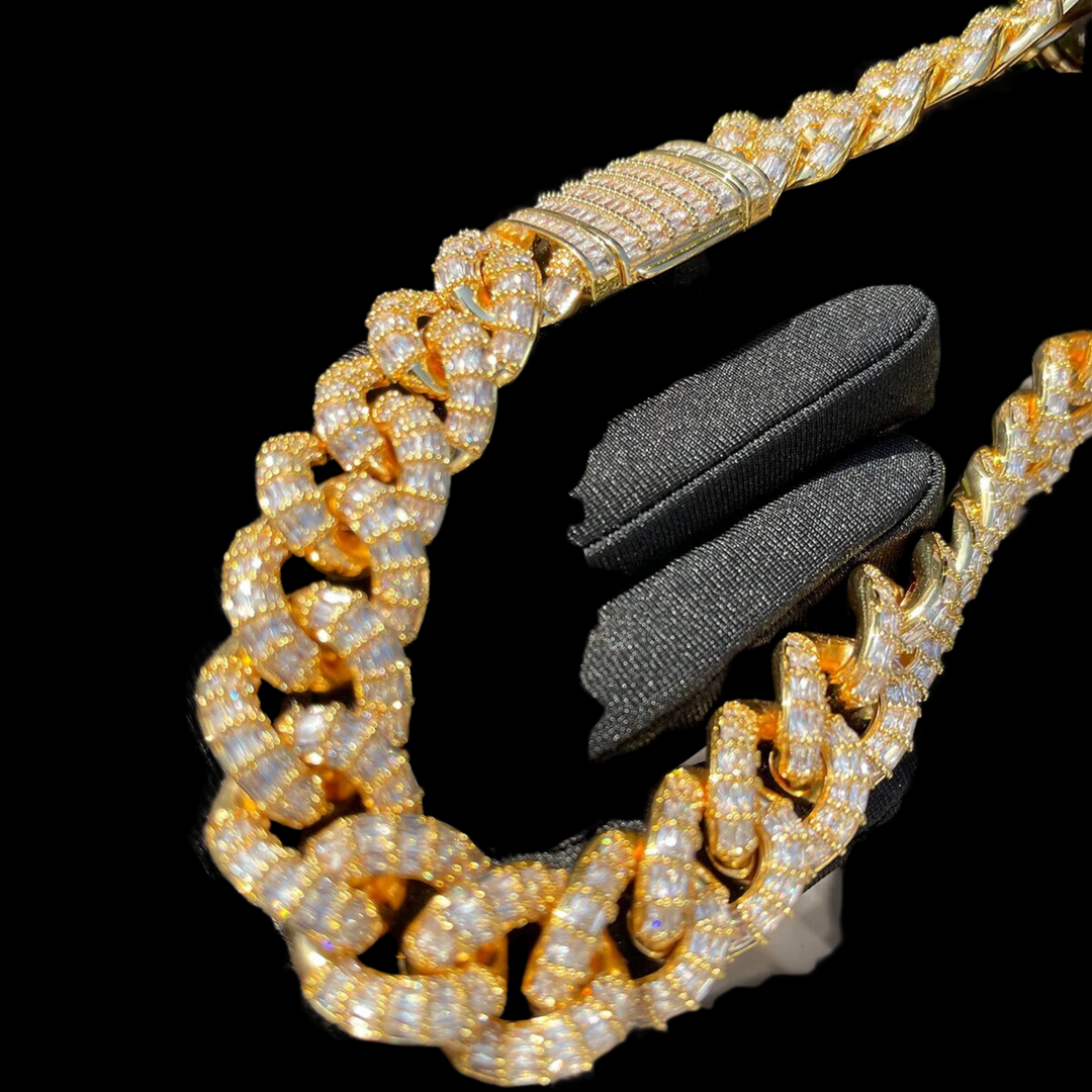 Full Baguette Linked Iced Out Diamond Necklace Chain