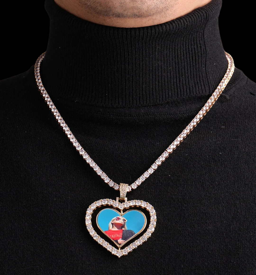 Rotating Heart Custom Photo Picture Pendant Necklace