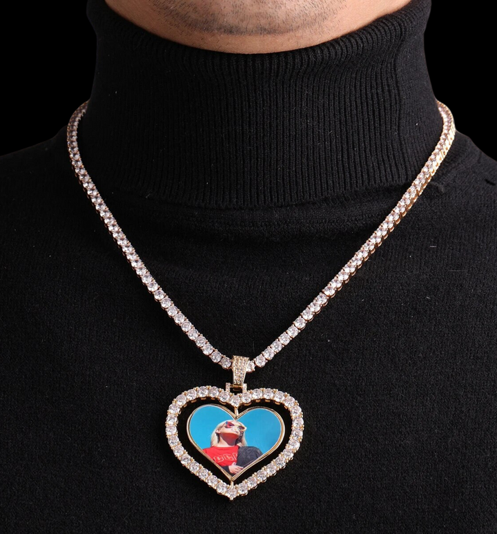 Rotating Double-Sided Heart Custom Photo Picture Pendant Necklace