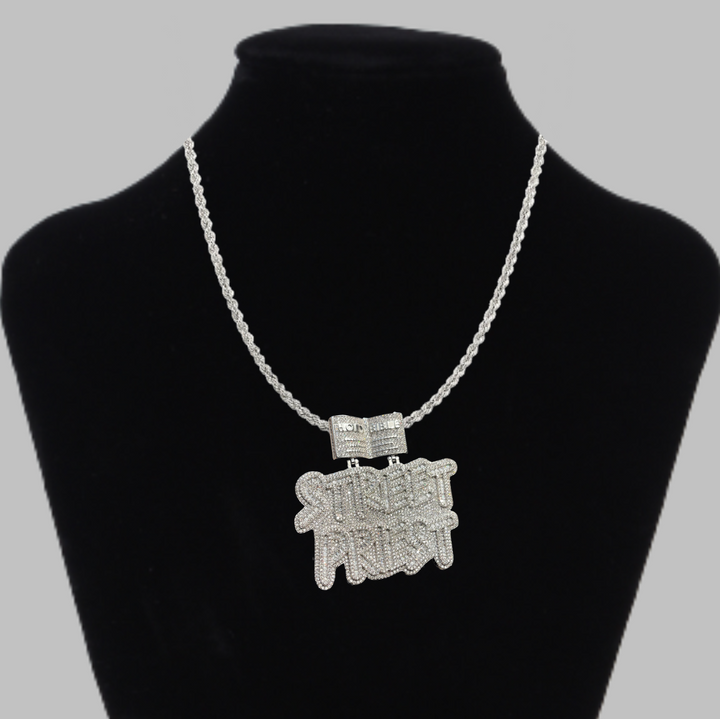 Street Priest Special Bail Iced Out Letter Diamond Pendant Necklace