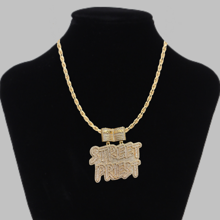 Street Priest Special Bail Iced Out Letter Diamond Pendant Necklace