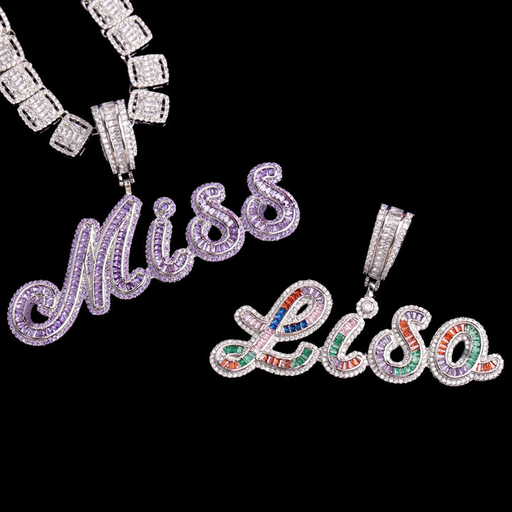 NEW |  Signature Script Style Iced Out Personalized Custom Name Necklace Pendant