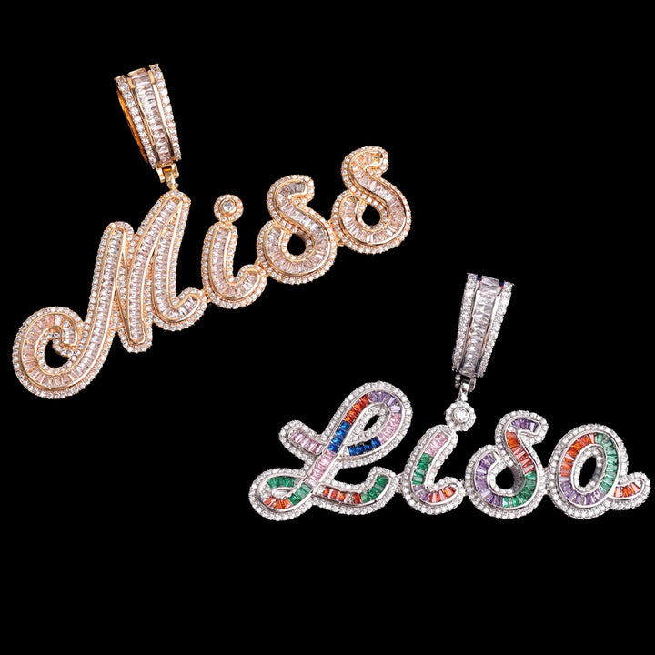 NEW |  Signature Script Style Iced Out Personalized Custom Name Necklace Pendant