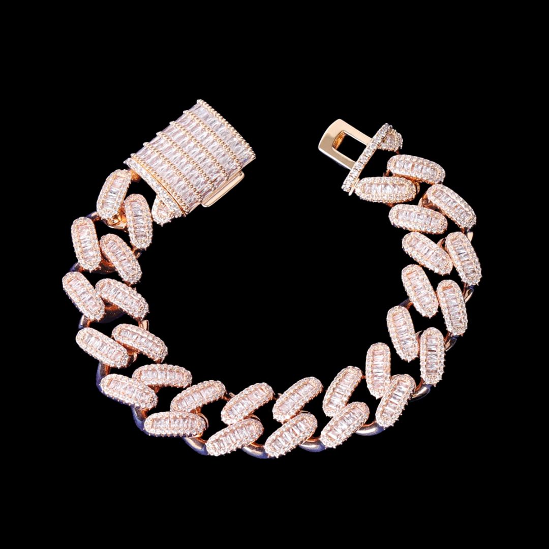 20MM Baguette Link Iced Out Diamond Necklace Bracelet Set