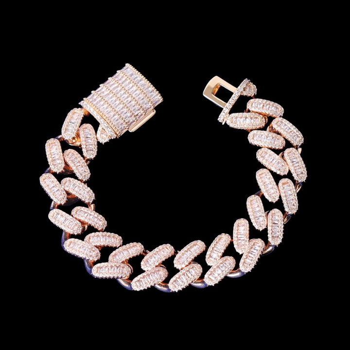 20MM Baguette Link Iced Out Diamond Necklace Bracelet Set