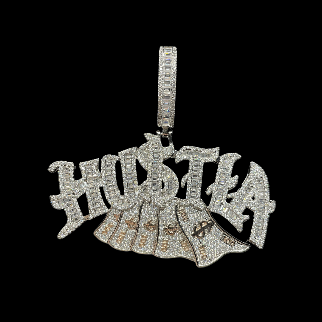 Hustla Money Stack Iced Out Letter Diamond Pendant Necklace