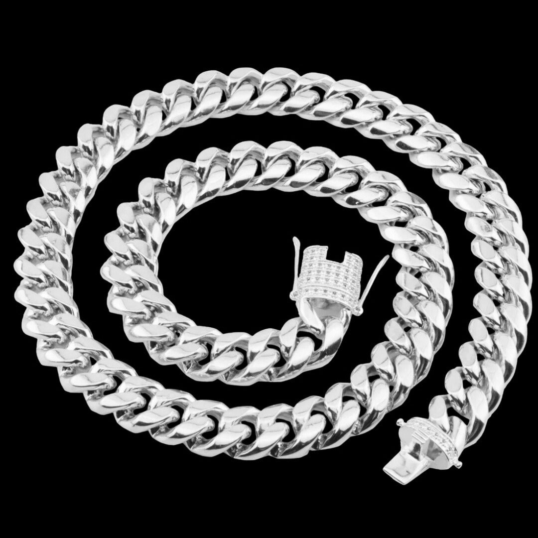 NEW | 6MM-20MM Iced Prong Lock Clasp Luxury Stainless Steel Necklace Chain
