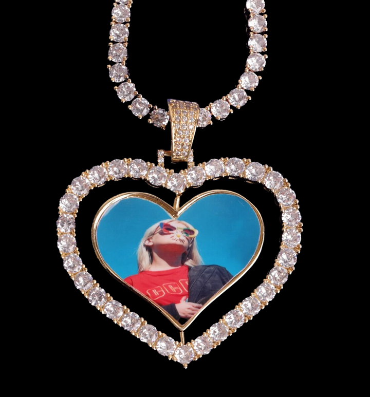Rotating Double-Sided Heart Custom Photo Picture Pendant Necklace