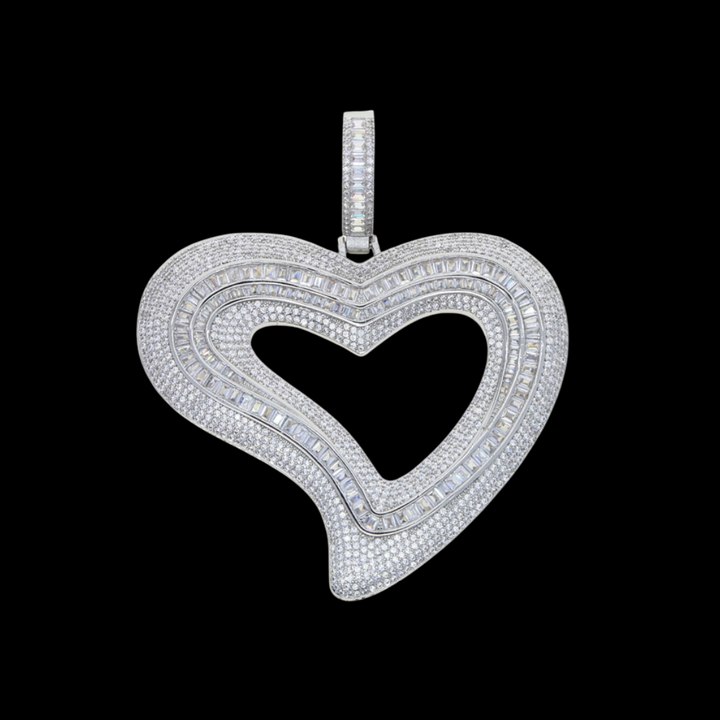 Baguette Heart Iced Out Diamond Pendant Necklace