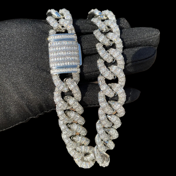 Full Baguette Linked Iced Out Diamond Necklace Chain