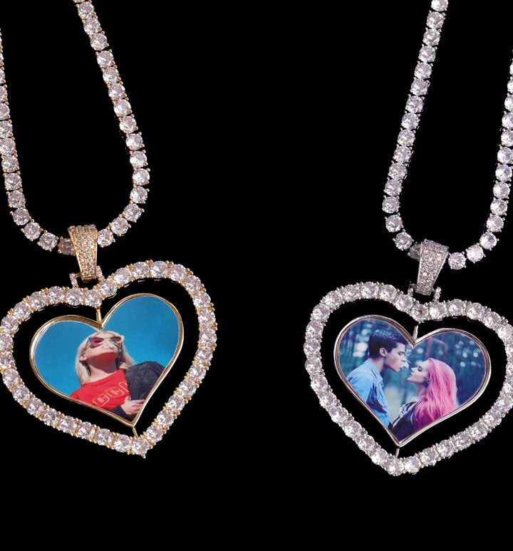 Rotating Double-Sided Heart Custom Photo Picture Pendant Necklace