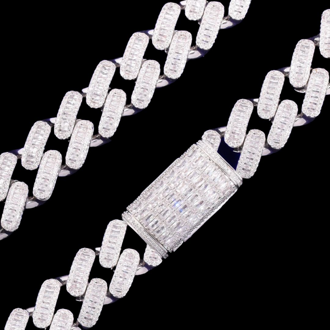 20MM Baguette Link Iced Out Diamond Necklace Bracelet Set