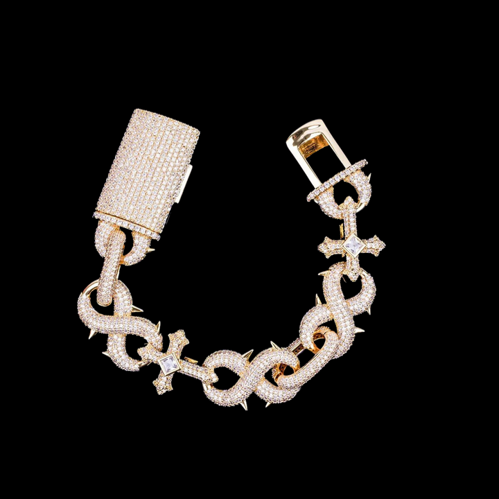 NEW | 18MM Cross and Infinity Link Iced Out Diamond Necklace Bracelet Set
