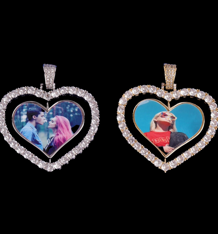 Rotating Double-Sided Heart Custom Photo Picture Pendant Necklace