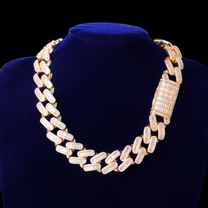 20MM Baguette Link Iced Out Diamond Necklace Bracelet Set
