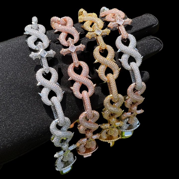 NEW | 18MM Cross and Infinity Link Iced Out Diamond Necklace Bracelet Set