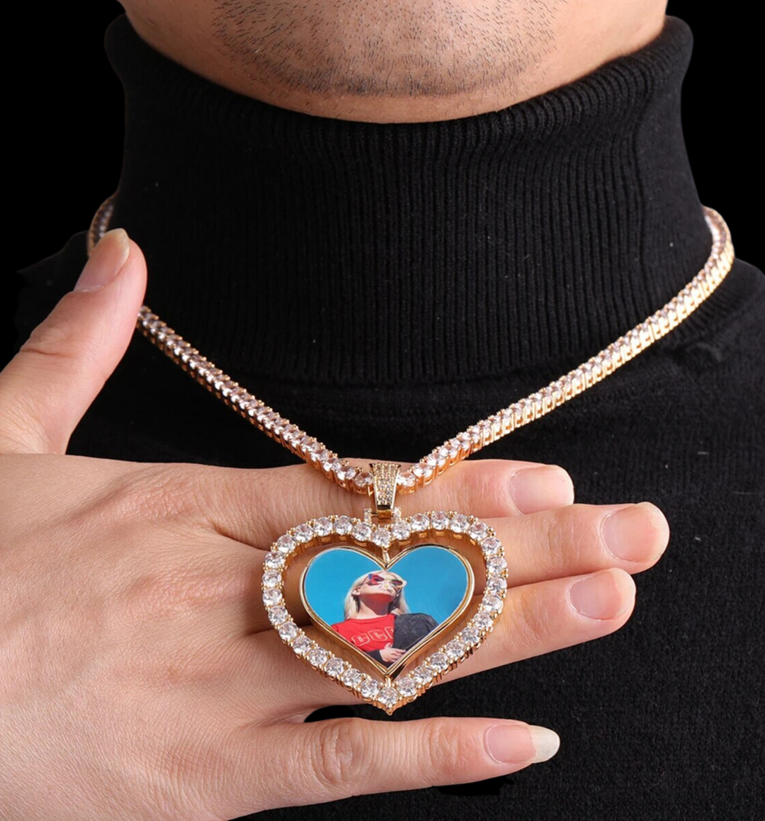 Rotating Heart Custom Photo Picture Pendant Necklace