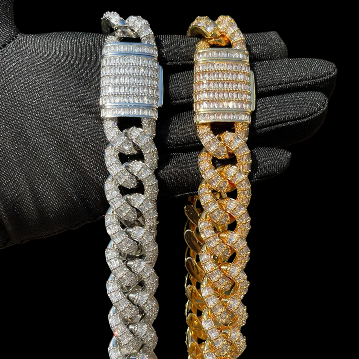 Full Baguette Linked Iced Out Diamond Necklace Chain