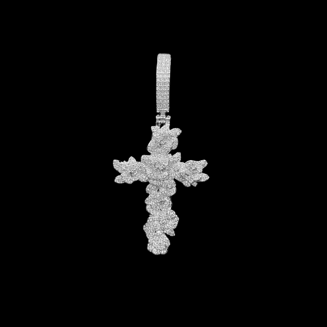 Cross Flower Edition Iced Out Diamond Pendant Necklace