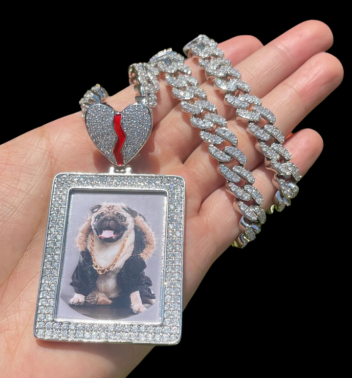 Rectangle Broken Heart Custom Photo Picture Pendant Necklace